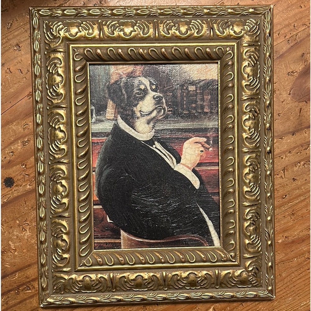 MAXIMALIST dog artwork in elaborate gold frame